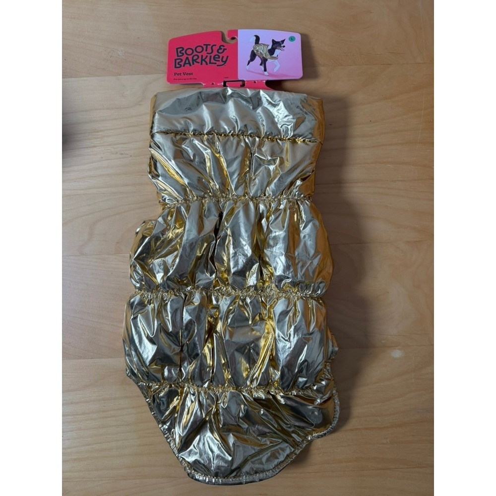 Boots & Barkley Gold Metallic Quilted Pet Vest Fleece Lined Large Up to 80lbs
